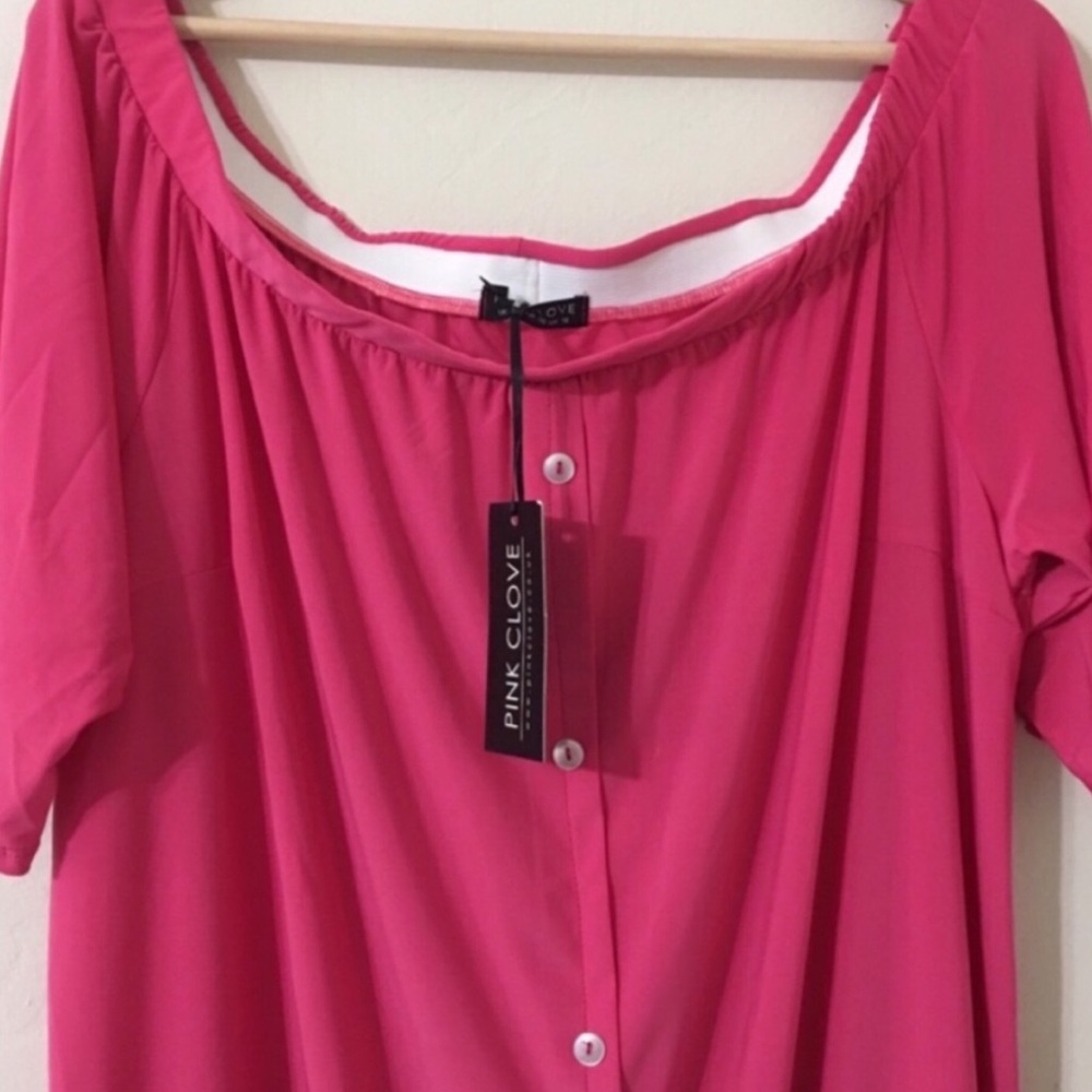 Asos Pink Clove Bardot Button Front Shirt Dress - Picture 4 of 7